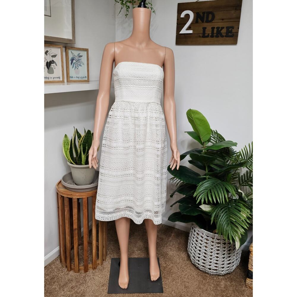 J Crew Stanbury strapless crocheted lace white midi dress size 0